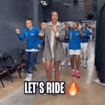 A Group Of People Are Dancing With The Words Let 'S Ride In The Corner GIF