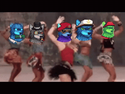A Group Of People Are Dancing With Their Faces On A Screen GIF