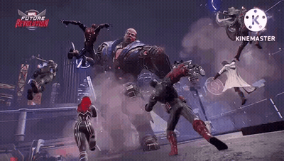 A Group Of People Are Fighting Each Other In A Video Game Called Marvel Future Revolution . GIF