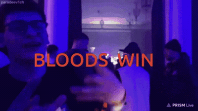A Group Of People Are Gathered In A Dark Room And The Words Bloods Win Are Displayed GIF