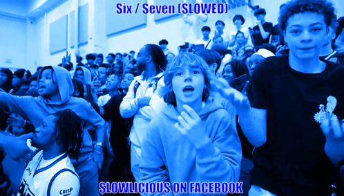 A Group Of People Are Gathered In A Gym And The Caption Says Six / Seven Slowed Slowlicious On Facebook GIF