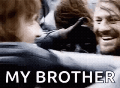 A Group Of People Are Hugging Each Other And The Words `` My Brother '' Are On The Bottom Of The Picture . GIF