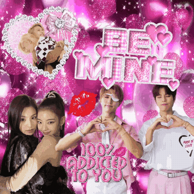 A Group Of People Are Making Hearts With Their Hands And The Words Be Mine 100 % Addicted To You GIF