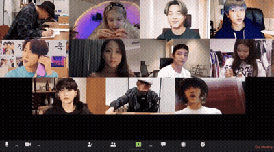 A Group Of People Are On A Video Call And The End Meeting Is Displayed GIF