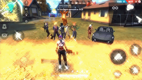 A Group Of People Are Playing A Video Game With A Car In The Background GIF