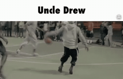 A Group Of People Are Playing Basketball On A Court With The Words `` Uncle Drew '' On The Bottom . GIF