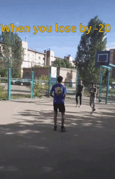 A Group Of People Are Playing Basketball On A Court With The Words When You Lose By -20 GIF