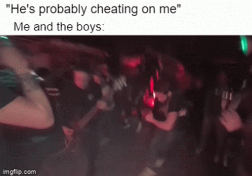 A Group Of People Are Playing Instruments In A Dark Room With A Caption That Says He 'S Probably Cheating On Me GIF