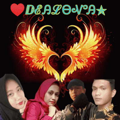 A Group Of People Are Posing In Front Of A Heart With Wings And The Words Dealova GIF