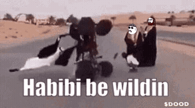 A Group Of People Are Riding A Motorcycle In The Desert And They Are Talking About Habibi Be Wildin . GIF