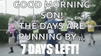 A Group Of People Are Running A Race And A Man Is Standing In Front Of Them . GIF