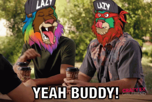 A Group Of People Are Sitting At A Table And One Of Them Is Wearing A Hat That Says Lazy On It GIF