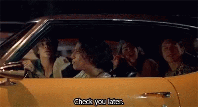 A Group Of People Are Sitting In A Car And One Of Them Is Saying `` Check You Later . '' GIF