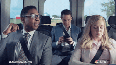 A Group Of People Are Sitting In A Car With The Nbc Logo On The Bottom Right GIF