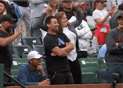 A Group Of People Are Sitting In A Stadium With Bnp Paribas Written On The Seats GIF