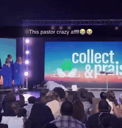 A Group Of People Are Sitting In Front Of A Large Screen That Says Collect & Praise GIF