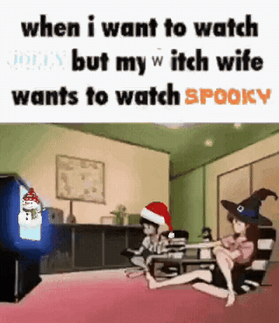 A Group Of People Are Sitting In Front Of A Television In A Living Room . One Of The People Is Wearing A Santa Hat . GIF