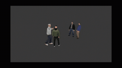 A Group Of People Are Standing In A Circle On A Gray Background GIF
