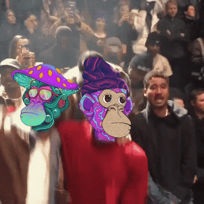A Group Of People Are Standing In A Crowd With Monkeys On Their Faces GIF