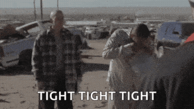 A Group Of People Are Standing In A Field With The Words Tight Tight Tight Written On The Bottom . GIF