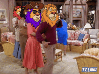 A Group Of People Are Standing In A Living Room With A Tv Land Logo On The Bottom GIF