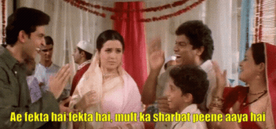 A Group Of People Are Standing In A Room With A Caption That Says Ae Fekta Hai Tekta Hai GIF