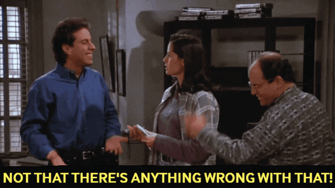 A Group Of People Are Standing In A Room With The Words " Not That There 'S Anything Wrong With That " Above Them GIF