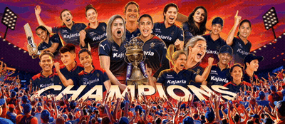 A Group Of People Are Standing In Front Of A Crowd With The Word Champions Written In The Middle GIF