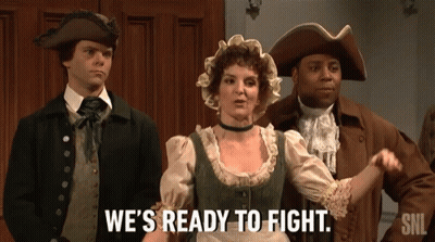 A Group Of People Are Standing Next To Each Other And One Of Them Says We 'Re Ready To Fight . GIF