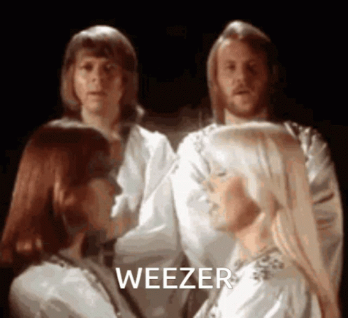 A Group Of People Are Standing Next To Each Other And The Word Weezer Is On The Bottom Of The Image GIF
