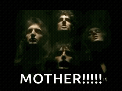 A Group Of People Are Standing Next To Each Other In A Dark Room With The Words `` Mother '' Written On The Bottom . GIF
