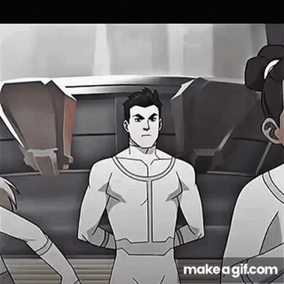 A Group Of People Are Standing Next To Each Other In A Room In A Cartoon . GIF