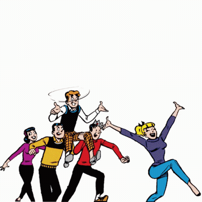 A Group Of People Are Standing Together And One Of Them Says " Yea Archie " On The Bottom GIF