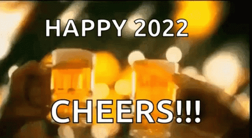 A Group Of People Are Toasting With Beer Glasses And The Words `` Happy 2022 Cheers !! '' GIF