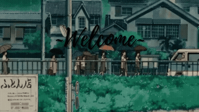 A Group Of People Are Walking Across A Bridge With Umbrellas And A Sign That Says Welcome GIF
