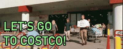 A Group Of People Are Walking In Front Of A Store With The Words Let 'S Go To Costco GIF