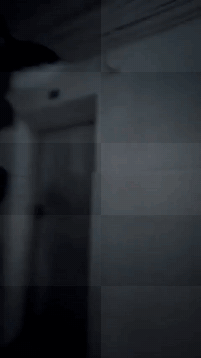 A Group Of People Dressed As Tom And Jerry Are Walking Down A Dark Hallway GIF