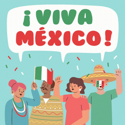A Group Of People Holding Mexican Flags Under A Sign That Says " Viva Mexico " GIF