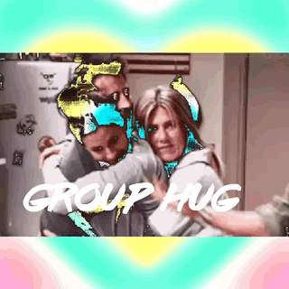 A Group Of People Hugging Each Other With The Words Group Hug In The Corner GIF