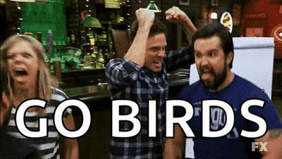A Group Of People In A Bar With The Words Go Birds GIF