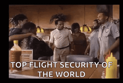 A Group Of People In A Diner With The Words Top Flight Security Of The World GIF