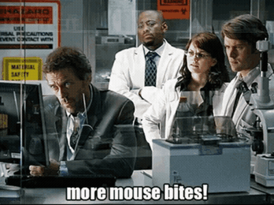 A Group Of People In A Lab With The Words More Mouse Bites On The Bottom GIF