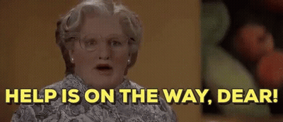 A Group Of People In A Restaurant With The Words Help Is On The Way Dear Written On The Bottom GIF