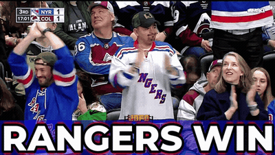 A Group Of People In A Stadium With The Words Rangers Win GIF