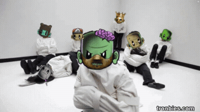 A Group Of People In Straitjackets With Cartoon Faces On Them And The Website Tronbies.com GIF