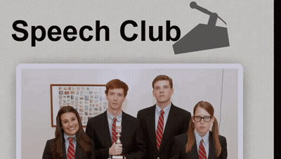 A Group Of People In Suits And Ties Are Standing In Front Of A Podium With The Words Speech Club Below Them GIF
