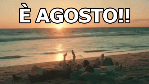 A Group Of People Laying On The Beach With The Words E Agosto GIF