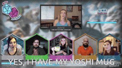A Group Of People On A Video Call With The Words Yes I Have My Yoshi Mug GIF