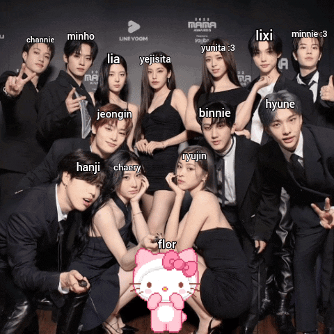 A Group Of People Posing For A Picture With Their Names Written On The Bottom GIF