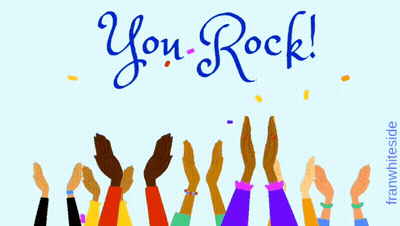 A Group Of People Raising Their Hands In The Air With The Words You Rock GIF